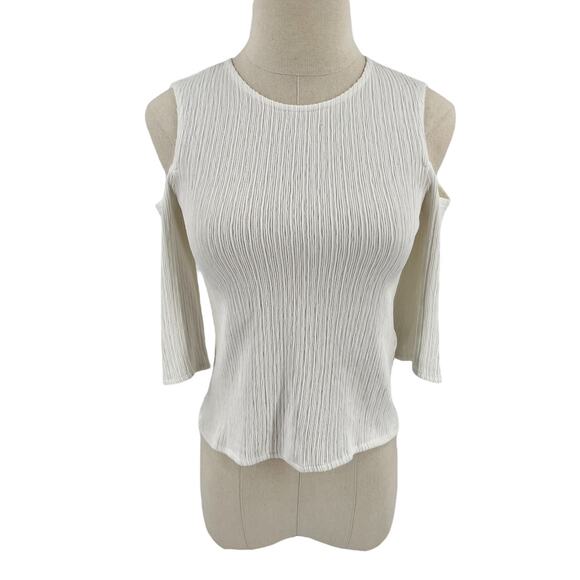 Maje Womens Lina Cold Shoulder Textured Top Blouse in Ecru White - Picture 4 of 11